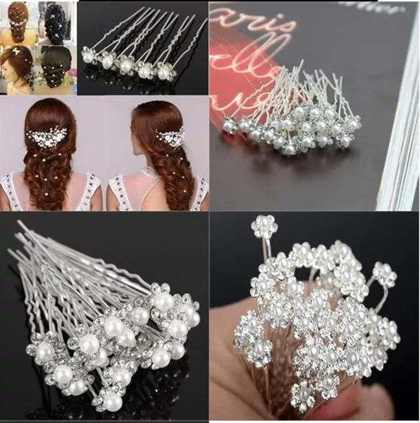 Wedding Pins Bridal Pearl Hairpins Flower Crystal Rhinestone Diamonte Grips Lot