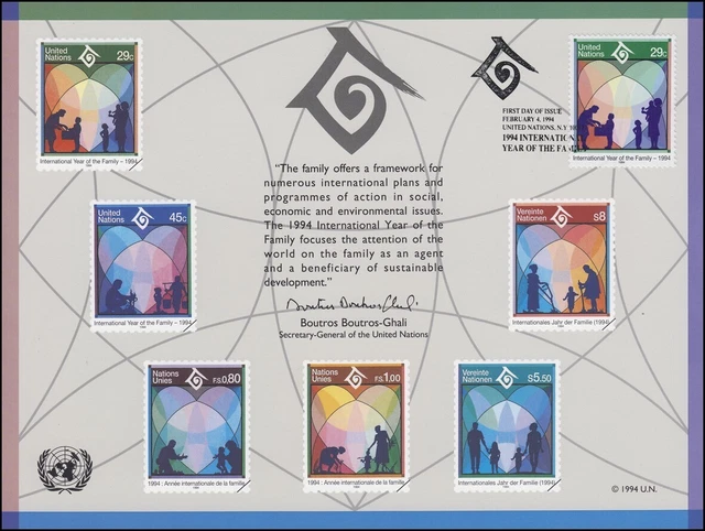UN Remembrance Card EK 45 Year of the Family 1994, NY-FDC 4.2.1994