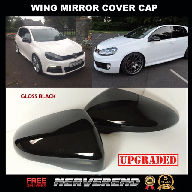 2Pcs Gloss Black Door Wing Mirror Cover Caps L + R For VW Golf/GTI MK6 2009-2013