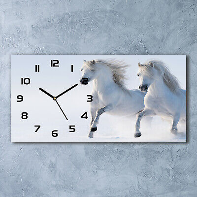 Cucina 30x60 Orologio da parete in vetro bianco cavallo galoppo eseguito in Inverno Neve Lunga criniera 