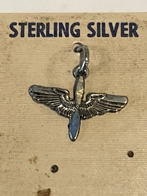 Original WWII US Army Air Corp Sterling Silver Pendant Charm Wings NOS 2