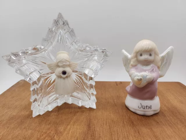 2 Piece Lot - June Birthstone Figurines - Cutest Little Angel - Prescious Moment