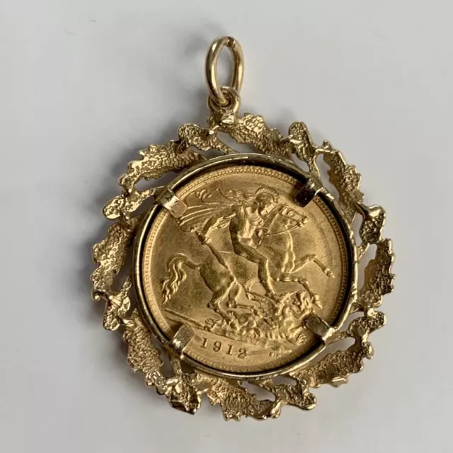 22ct Gold Half Sovereign Coin Pendant Antique 1912 In 9ct Gold Mount George V