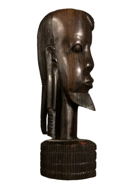 Escultura de cabeza de arte africano tallada de colección busto madera de ébano