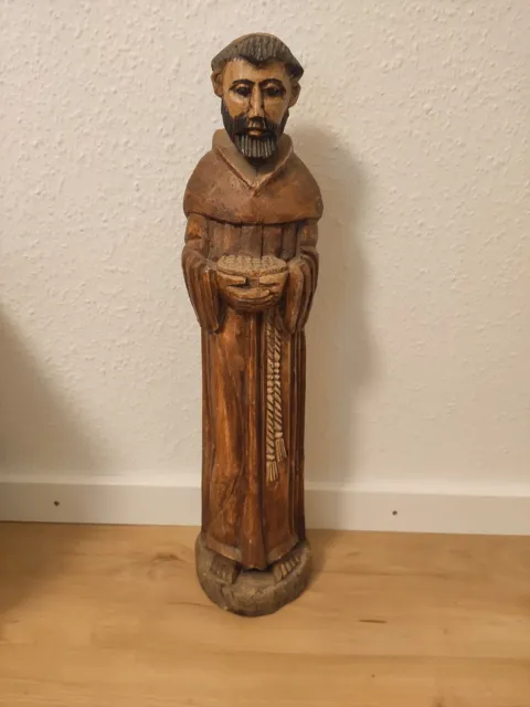 Figur Mönch mit Schale Franz von Assisi Holz geschnitzt Künstlermarkt 60cm hoch