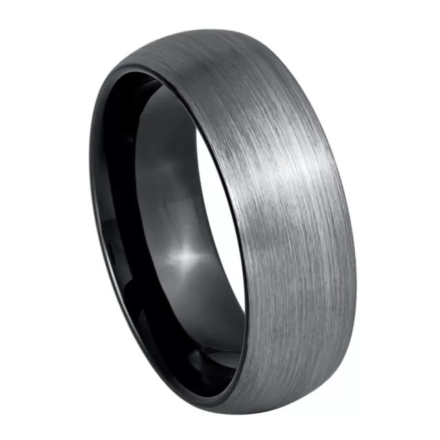 Dome Brushed Black and Gun Metal IP 8mm Men's Tungsten Carbide Ring