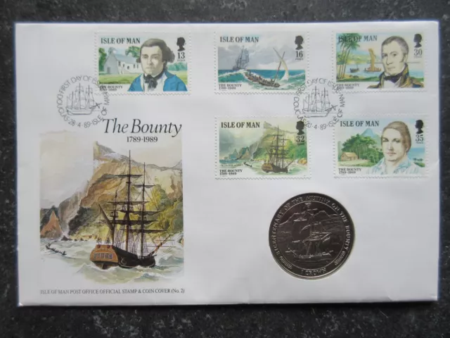 1989 Isle of Man The Bounty Stamp & Coin Cover Commemorative Crown