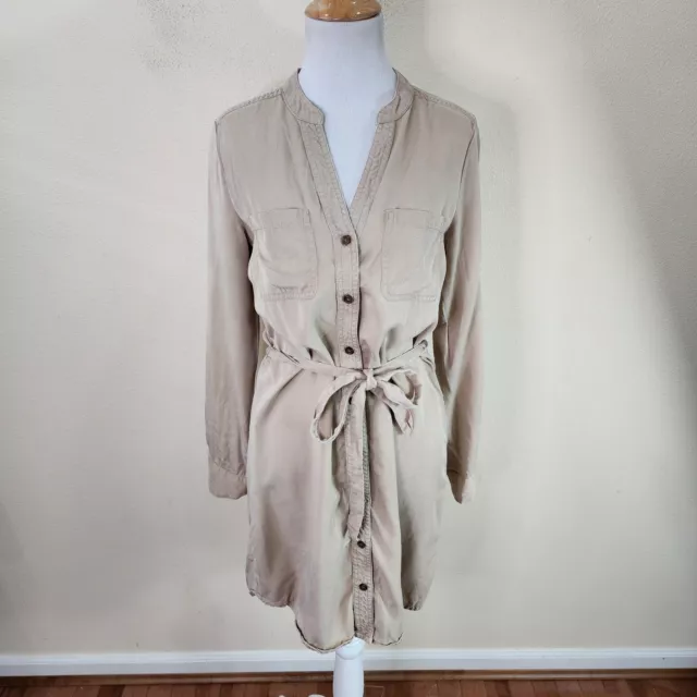 Banana Republic Dress Womens 6 Trench Shirt Button Down Belted Khaki Pockets