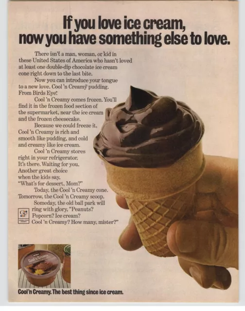 1971 Bird's Eye Cool n Creamy Pudding In Ice Cream Cone Vintage Print Ad Photo