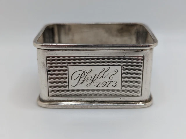 Vintage English Sterling Silver Napkin Ring "Phyll" "1973" engravings, d. 1971