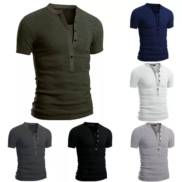 Camiseta Henley De Manga Corta Con Cuello En V Para Hombre Informal De <