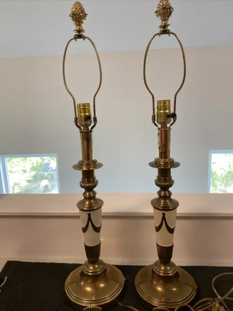 Pair Vintage Stiffel Neoclassical Brass Mid Century Trophy Urn Table Lamp