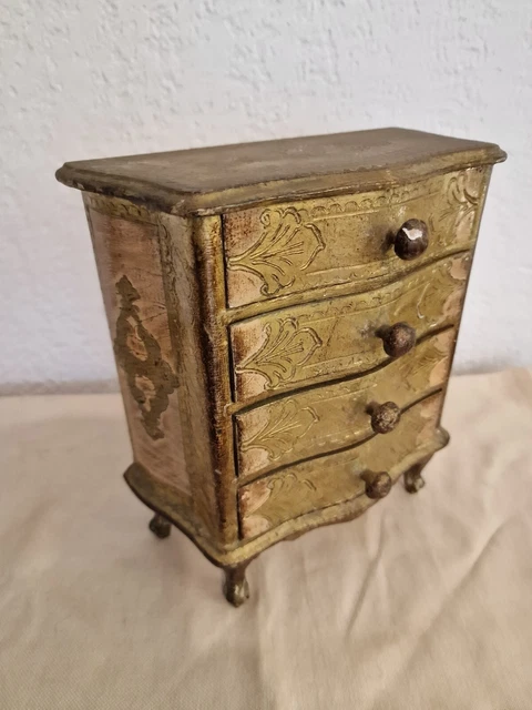 Commode De Poupée Vintage – Bois Massif Peint Gris-bleu – 3 Tiroirs – Fabrication Française