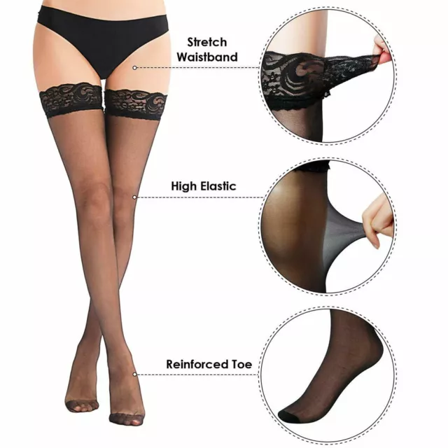 3 Pairs Lady's Lace Top Stay Up Thigh-High Stockings Womens Sexy Pantyhose Socks 2