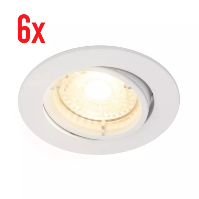 6x LED recessed spotlight ceiling spot pivoting round GU10 5W white dimmable spot