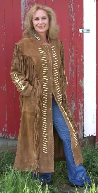 Women's Brown Leather Long Fringes  Wedding Dress Powwow Regalia