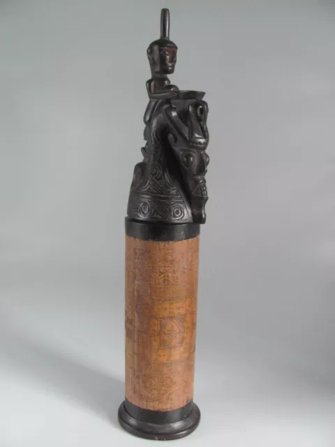 Vintage Batak Carved Calendar Flask from Indonesia