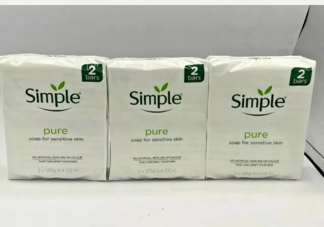 Simple Pure Soap for Sensitive Skin Twin Pack, 125 Gram / 4.4 Ounce Bars  (Pack of 2) 4 Bars Total