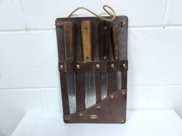 Vintage Mcm Usa Deco Brand Butchers Kitchen Knife Set With Holder Vg Used Vintage Mcm Usa Deco Brand Butchers Kitchen Knife Set With Holder Vg Used