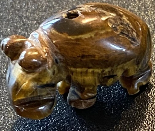 Bead Tiger Eye Tiny African River Hippo Hippopotamus Pachyderm Figurine
