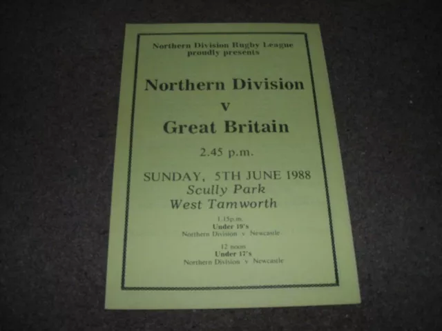 Northern Division V Great Britain Rugby League Tour Match 5Th June 1988