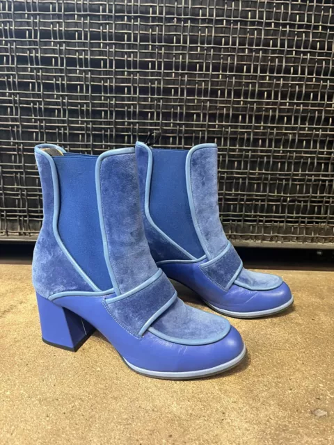 John Fluevog Women’s Arcus Blue Velvet Boot Women’s Sz. 10 With Box