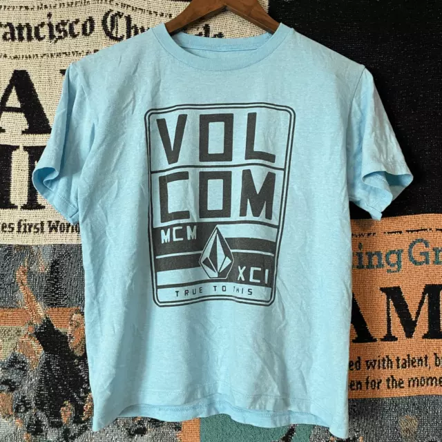 Volcom Light Blue Shirt Big Graphic Shirt Sleeve Kids/Boys Size Medium