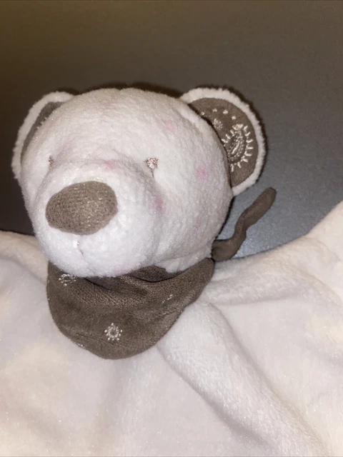 *.  Doudou Plat Simba Ours Ecru Blanc Bandana Foulard Marron Taupe 2