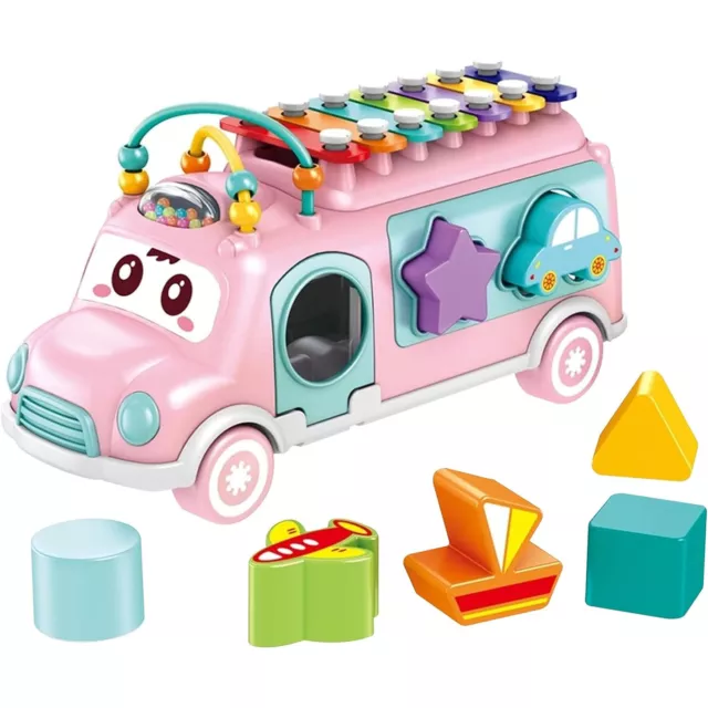 Baby Girl Toys Musical Sensory Bus with Xylophone Shape Sorter Pull Along Toy UK