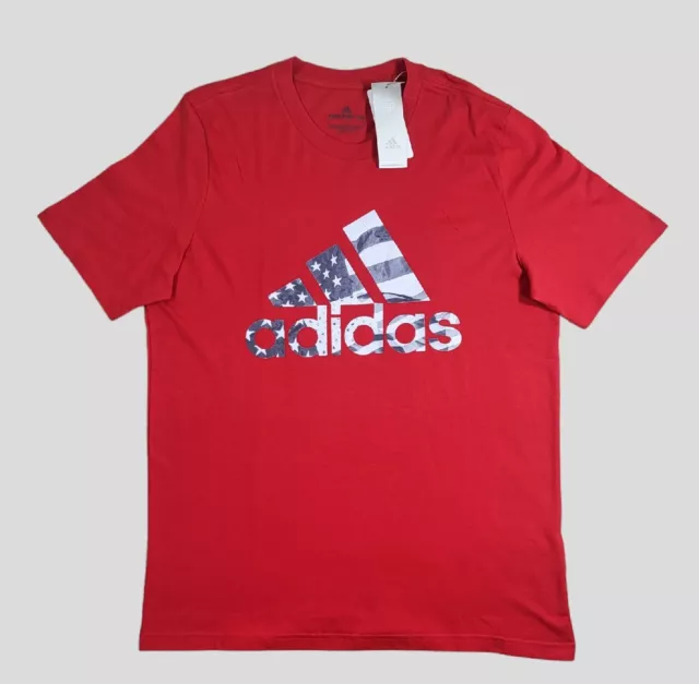 ADIDAS Mens Shirt Large Short Sleeve Golf Tee Graphic USA Flag Adult Red