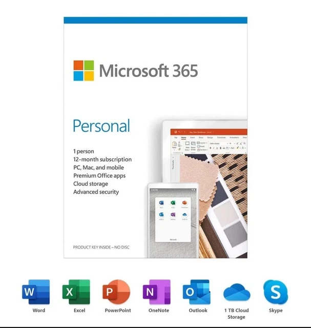 MICROSOFT 365 PERSONAL (OneDrive, Word, Excel) - 12 Month Subscription ...