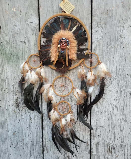 dc-head 22-a / Traumfänger mit Indianerkopf , ca. 70 cm lang Dreamcatcher Indian