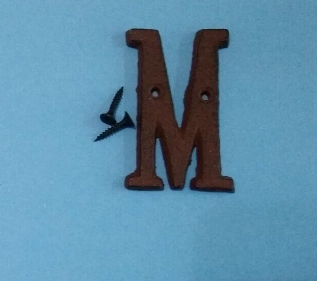 Letters M Cast Iron Rustic Look Brown 3 inch Screws House Barn Gate Wall Decore