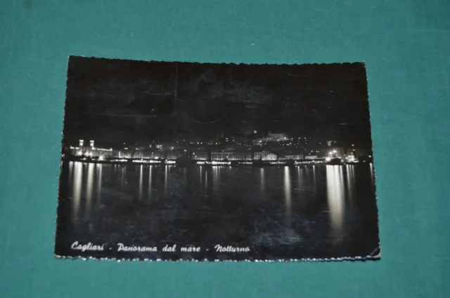 CARTOLINA B/N Vintage CAGLIARI - Panorama dal mare- Notturno -Viaggiata