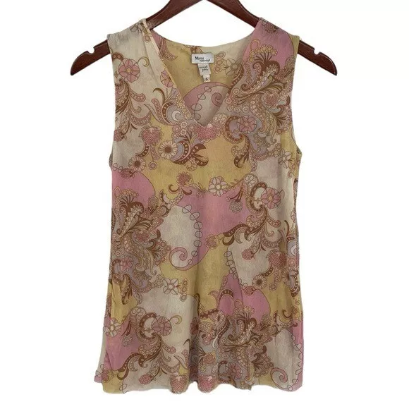 Mimi Maternity Sweet Pea Tank Blouse Women Size Small Yellow Pink Paisley Y2K