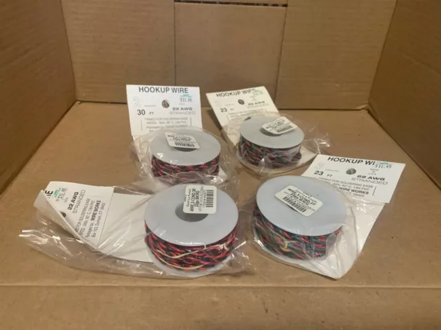 LOT OF 4 22AWG Gauge Stranded Hook Up Wire Kit 23 ft Ea 8 Color UL1007 300 Volt