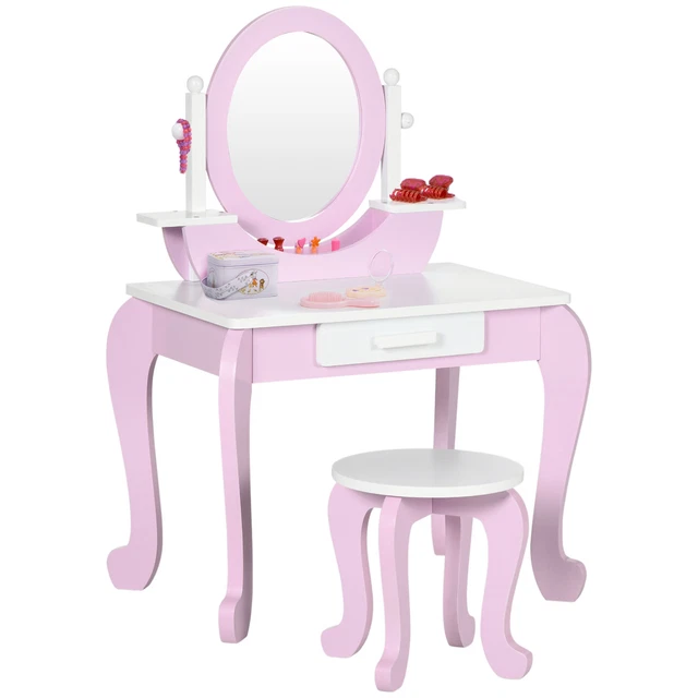 ZONEKIZ Set toeletta bambini, Set vanità bambini con cassetto - Rosa