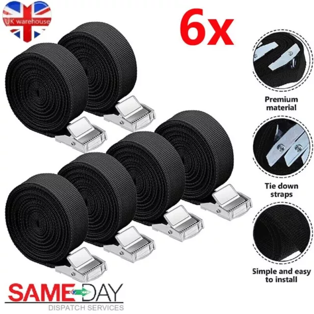 6 x Heavy Duty Ratchet Tie Down Straps Car Roof Rack Belts Quick Release 2.5M UK