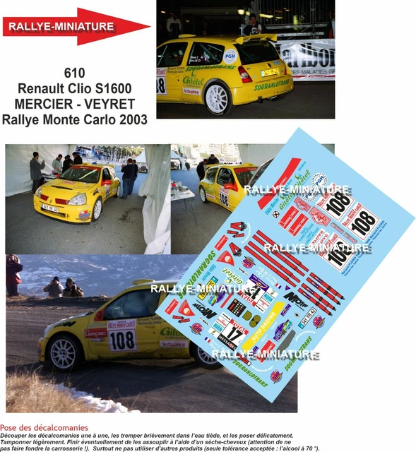 Décalcomanies 1/18 Renault Clio Rallye Monte-Carlo 2021 - Pilote Jérôme Aymard - Réf. 2277