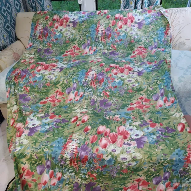 Vintage 58 X 101 Long Rectangular Multicolor Spring Floral Fabric Tablecloth