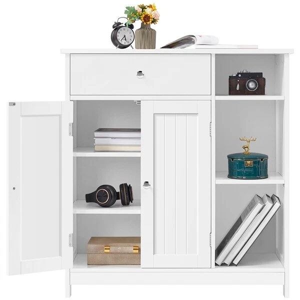 Meuble Salle De Bain Yaheetech Blanc - Armoire + Tiroir + Etagères - Neuf