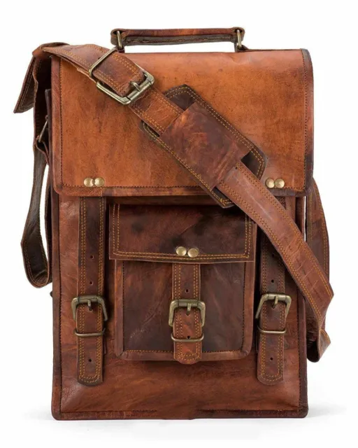 Mens Vintage Genuine Leather Laptop Backpack Rucksack Messenger Bag Satchel NEW