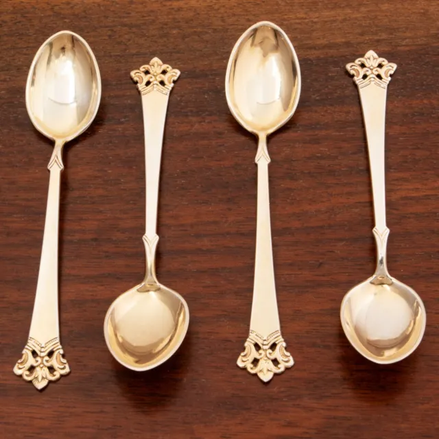 4 Marius Hammer Norwegian 830S Silver Gilt Demitasse Spoons Openwork Finials