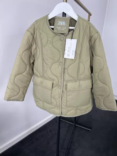 Zara Girls Khaki Puffer Jacket Size 8-9 BNWT