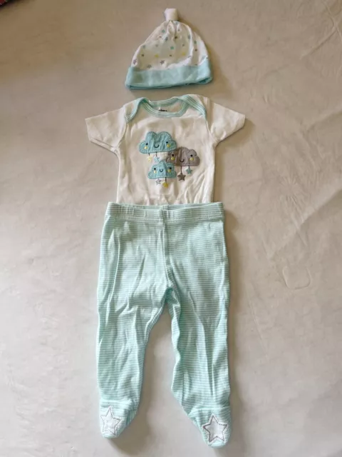 Gerber Infant Boys 3 Piece Pants, Onesie, & Hat Set Size 0-3 Months NWOT