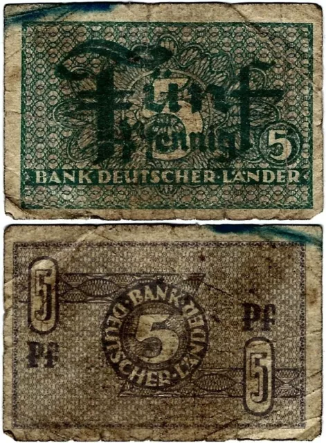 Banknote Bank deutscher Länder 5 Pfennig 1948 WBZ-11a Ro.250 P-11a