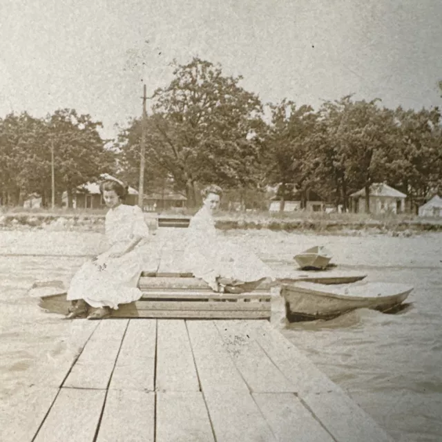 Women With Rowboat Early 1900s Pretty Ladies Real Photo Postcard RPPC vintage