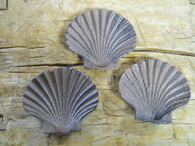 Set of 3 Cast Iron Antique Style Nautical SEA SHELL Soap Dish CLAM, OYSTER Brown