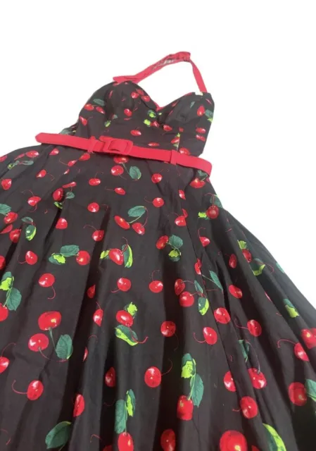Collectif London Rockabilly Pin-up 50s Style Cherry Halter Neck Swing Dress 2