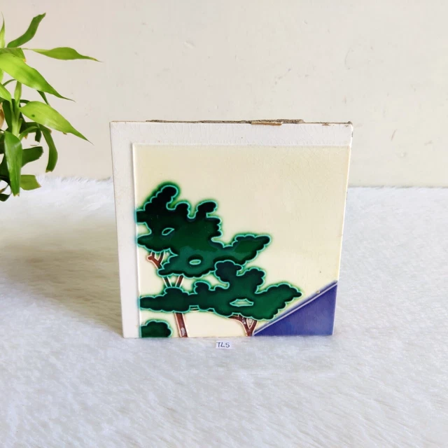 1930s Vintage Green Tree Embossed Architecture Furniture Tile Japan Rare TL5